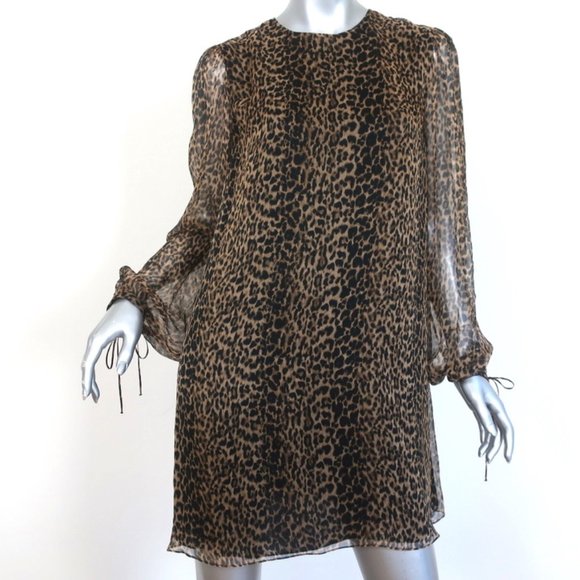Saint Laurent Dresses & Skirts - SAINT LAURENT MINI DRESS LEOPARD PRINT SILK CHIFFON SIZE 44 TIE-SLEEVE SHIFT
